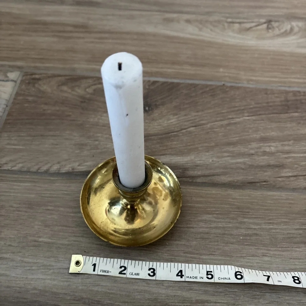 Brass Light Weight Taper Candle Holder with‎ Handle, Drip Plate 8